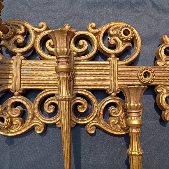HOMCO Candelabra Gold 3 Arm Candle Holder MCM Hollywood Regency Gothic VIntage - Picture 8 of 13